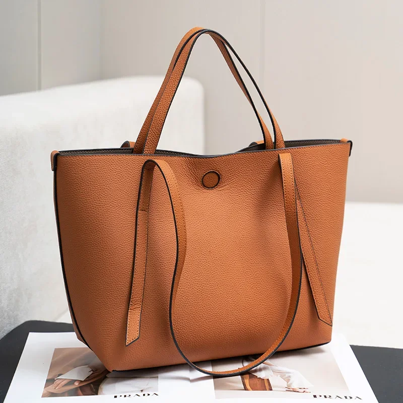 2024 Leather Classic Basket Bag Simple Layer Cowhide Bucket Women's Bag Purses And Handbag