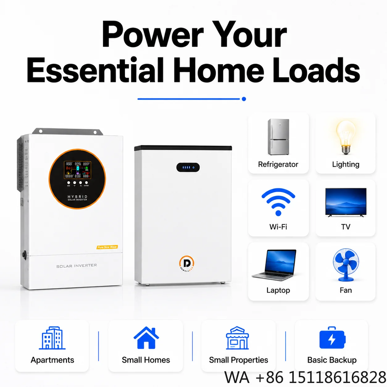 6.2kW Hybrid Solar Inverter with 6.5kWh LiFePO4 Battery Home Energy Storage System 220V Solar Backup Power