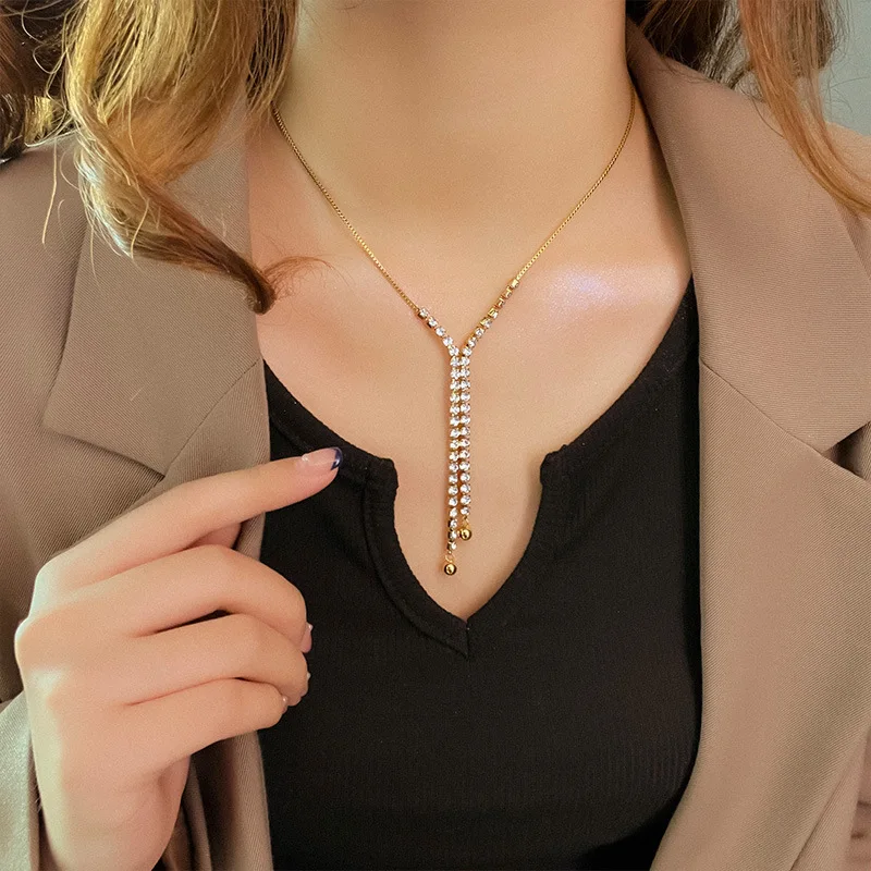 100% Stainless Steel New Fashion Jewelry Minimalism Zircon Spherical Tassels Women Female Student Charm Chain Choker Necklaces