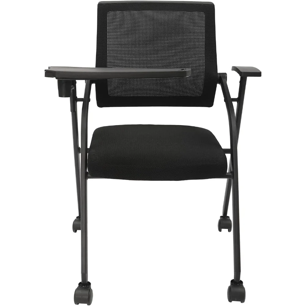 Foldable Desk Chair Stacking Tablet Arm Chair with Caster Wheels for Office School Classroom Training