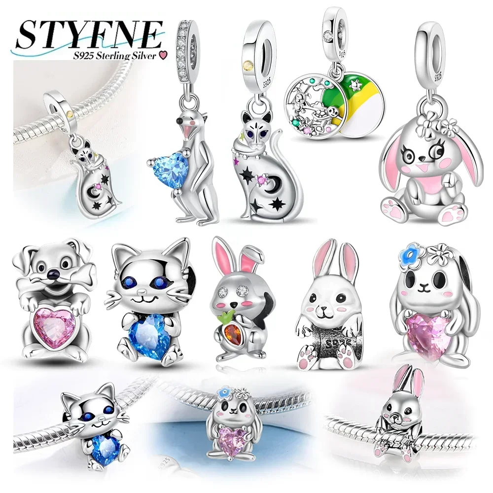 

925 Sterling Silver Cats Puppies Rabbits Meerkats Charm Bead Pandent Fit Original Bracelet Necklace DIY Women Jewelry