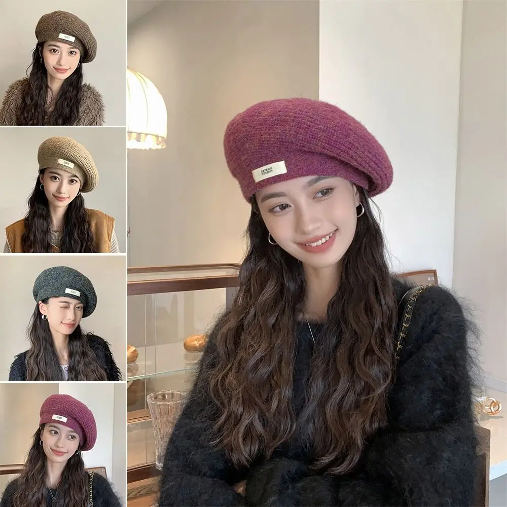 Maillard Multicolor Knitting Beret Korean Style Wind-proof Painter's Hat Versatile Keep Warm Beanie Cap Women Girl