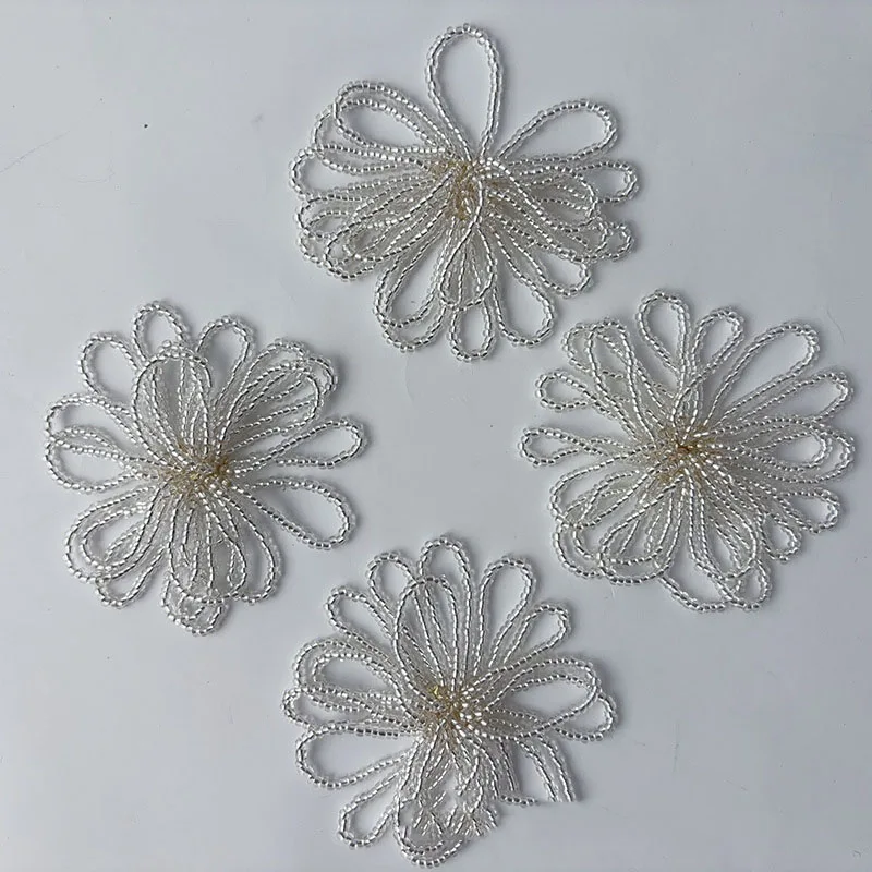 2PCS Metallic tassel beaded flower earrings, hair accessories, clothing accessories, fabric patches