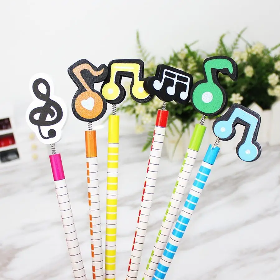 10Pcs Music Note HB Wooden Pencils Colorful Cartoon Pattern Writing Pencils For Kids Students School Office Stationery Random