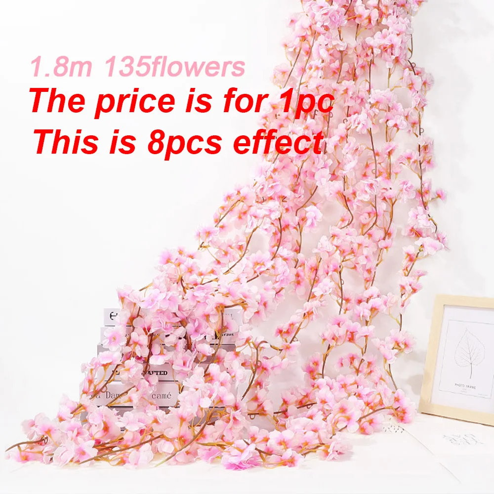 1 st 1,70 m Kunstmatige Sakura Bloemen Rank Bruiloft Tuin Rozenboog Huis Feest Decoratie Lente Bruids Kunstzijde Scrapbook Planten