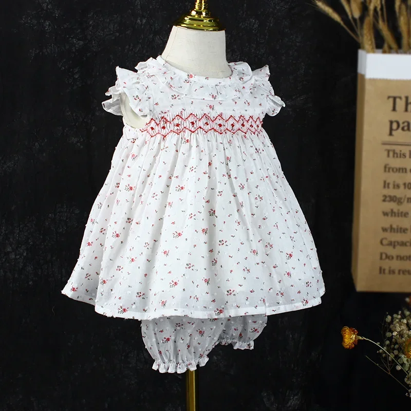 100% Cotton Smocking Hand Embroidery New Toddler Girl Dresses Baby Summer Dress Kids Girls Casual Soft Girl Dress Princess Suits