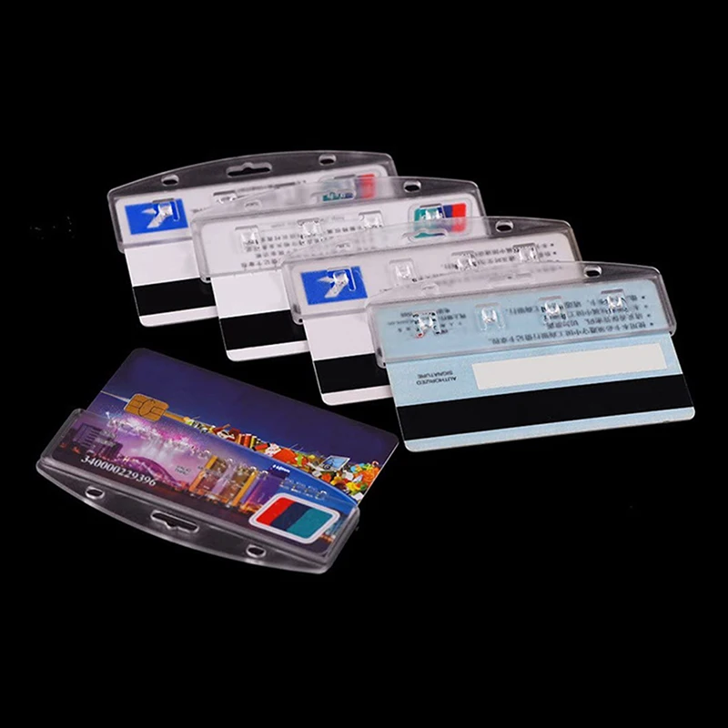 1pc Horizontal Half Card Badge Holder For Swipe ID Cards Frosted Rigid