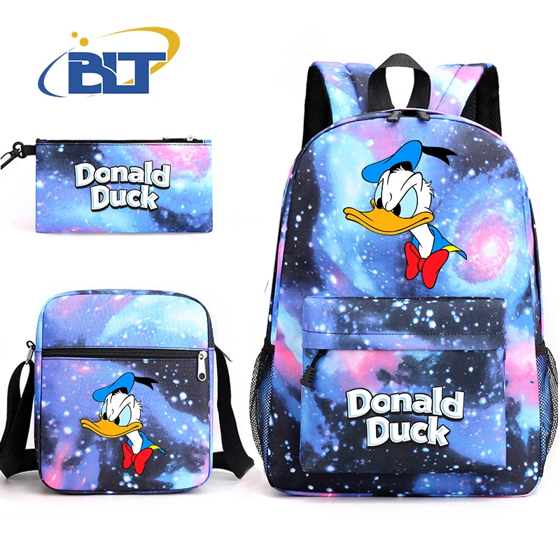 Disney Donald Duck printed student school bag set youth backpack shoulder bag pencil case 3-piece set suitable for kids