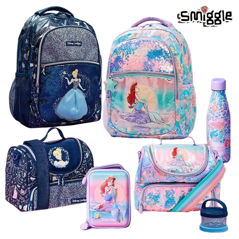 Disney Smiggle-mochila escolar para niños, bolsa de papelería para estudiantes, estuche para bolígrafos, fiambrera, regalos para niños, Australia, sirena, Cenicienta