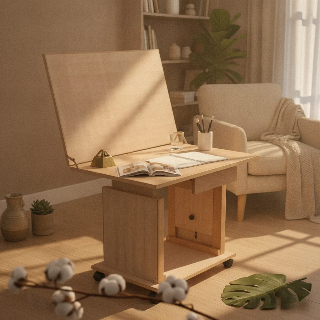 Adjustable Still Life Table Beech Wood Tilting Drawing Table Studio Furniture Easy Assembly Storage Drawers for Copying, Display