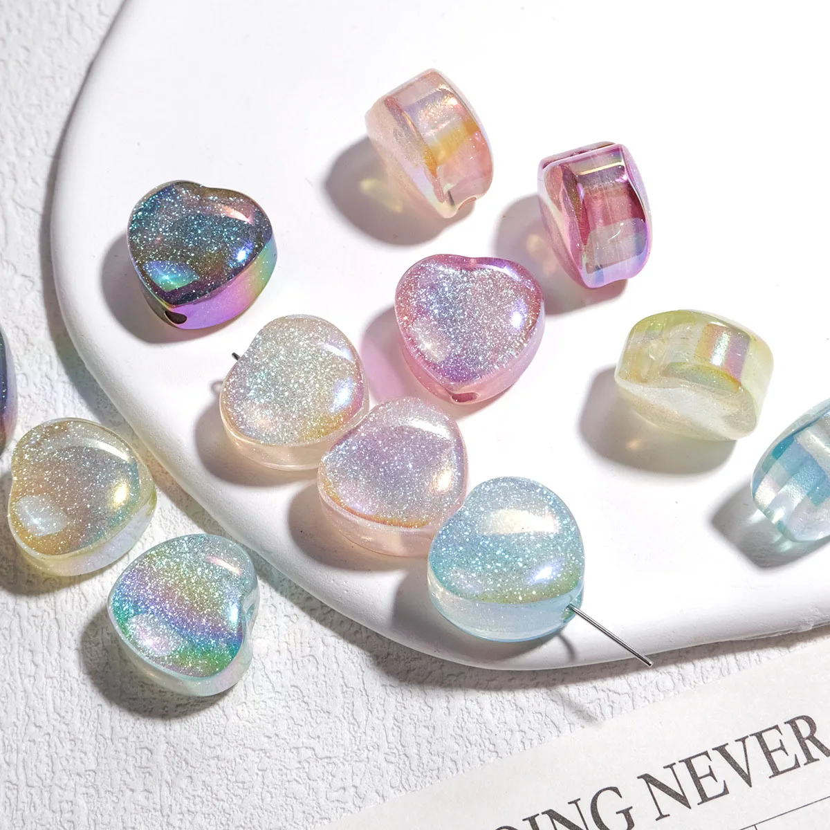 

DIY Jewelry Findings Glitter Bling Love Heart Shape Acrylic Plastic Beads Ornament Accessories Material Craft 15*16*10mm 50pcs