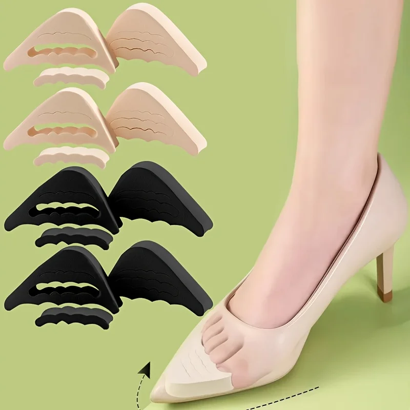 8pcs Thickened Memory Foam Toe Inserts, anti-slip anti-blister, protect toes for high heels, beige & black.