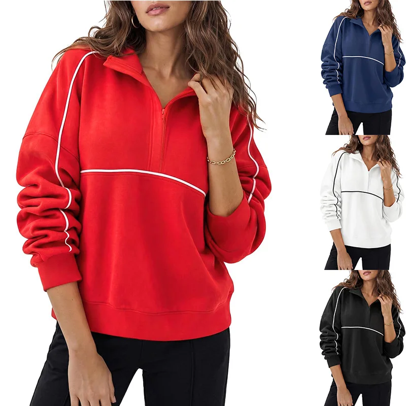 Women's Solid Color Pullover Sweatshirt Long Sleeve Half Zip Collar Loose Fit Soft Comfortable Casual Commute Daily Wear Hoodie