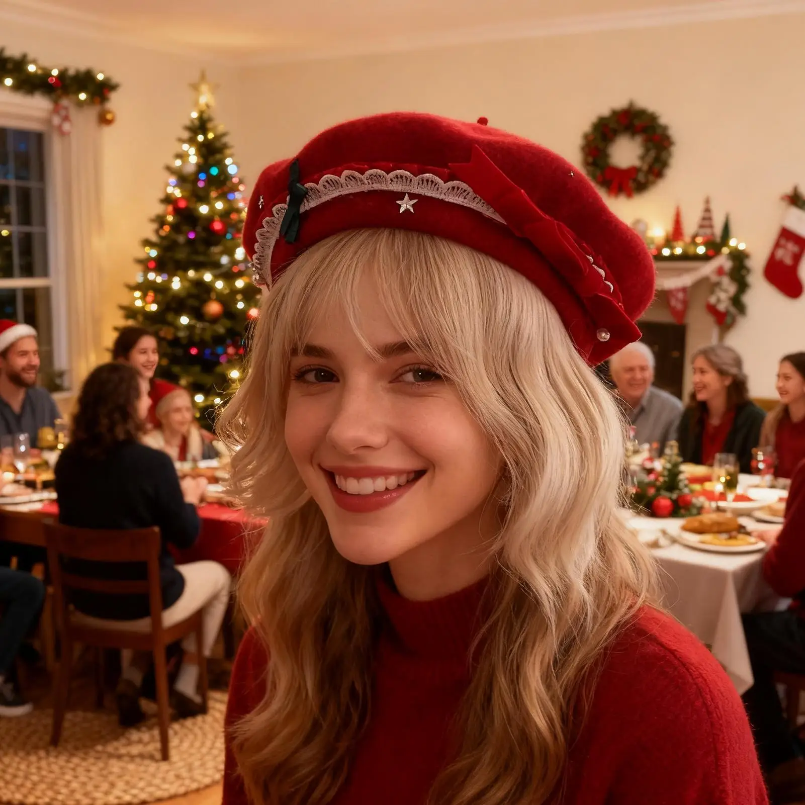 

Французский берет, милый теплый шерстяной костюм, головной убор с украшением, французская шапка для женщин и девочек, зимняя холодная погода, рождественский праздник