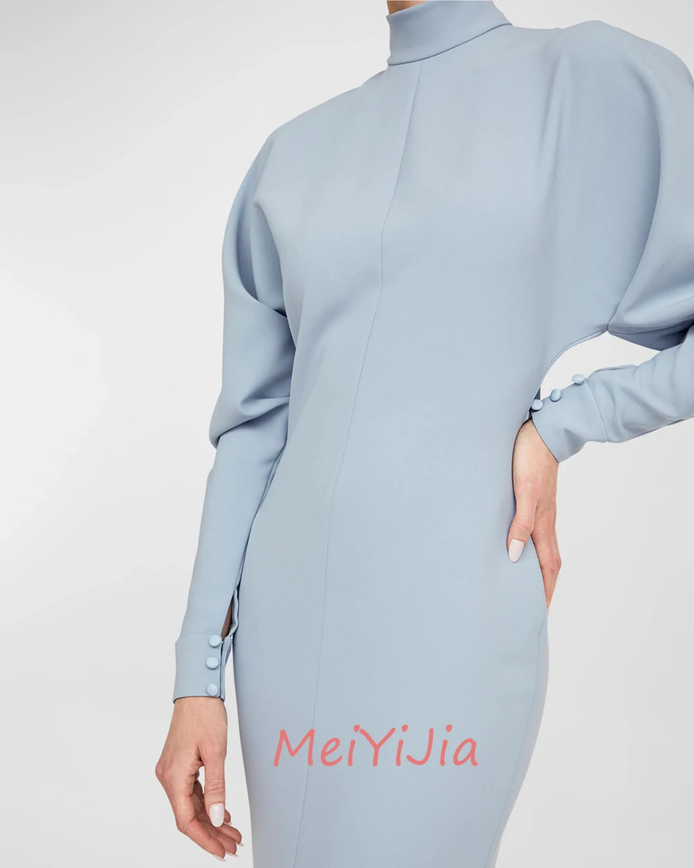 MeiYiJia High-Neck Simple Floor-Length Crepe Mermaid ZipperUp Button Saudi Arabia Sexy Evening Birthday Club Outfits Summer 2024