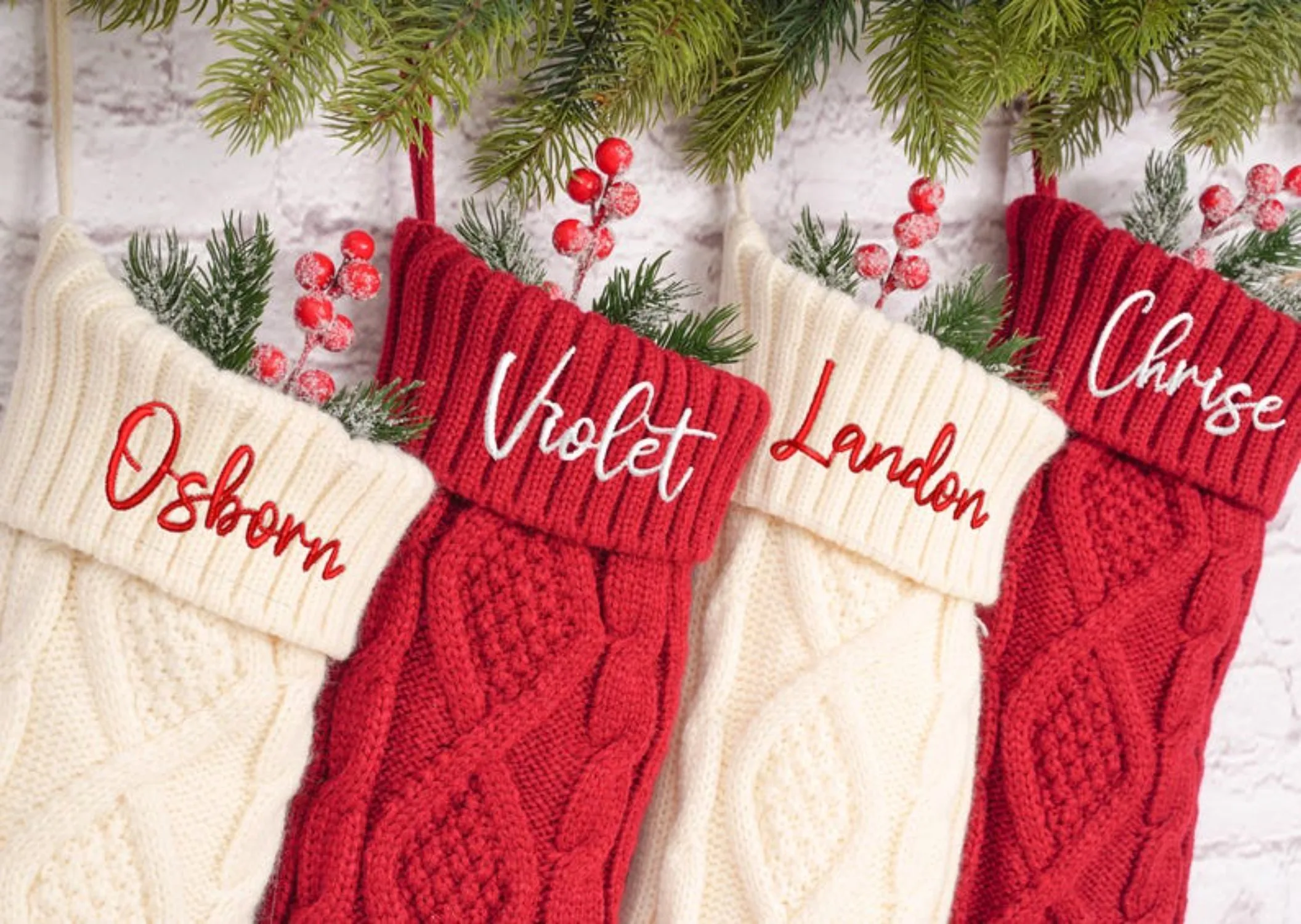 Personalized Embroidered Christmas Stockings,Family Christmas Stocking, Custom Christmas Knitted Stocking,Holiday Decor Gift