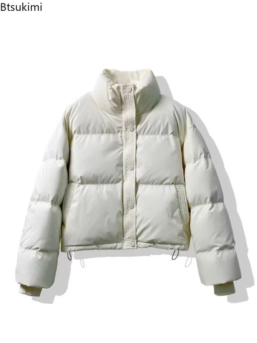 2026 Winter Warm Thick Parkas Women New Fashion Loose Crop Jacket Female Cotton Padded PU Leather Elegant Zipper Coat Y2K Tops