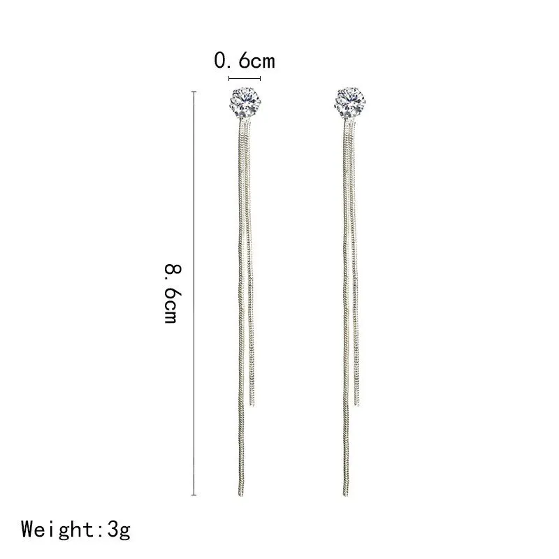 Super Fairy Lady Earrings Long Version Tassel Earrings Simple Personality Fashion Zircon Earrings Long Ear Cord image 6
