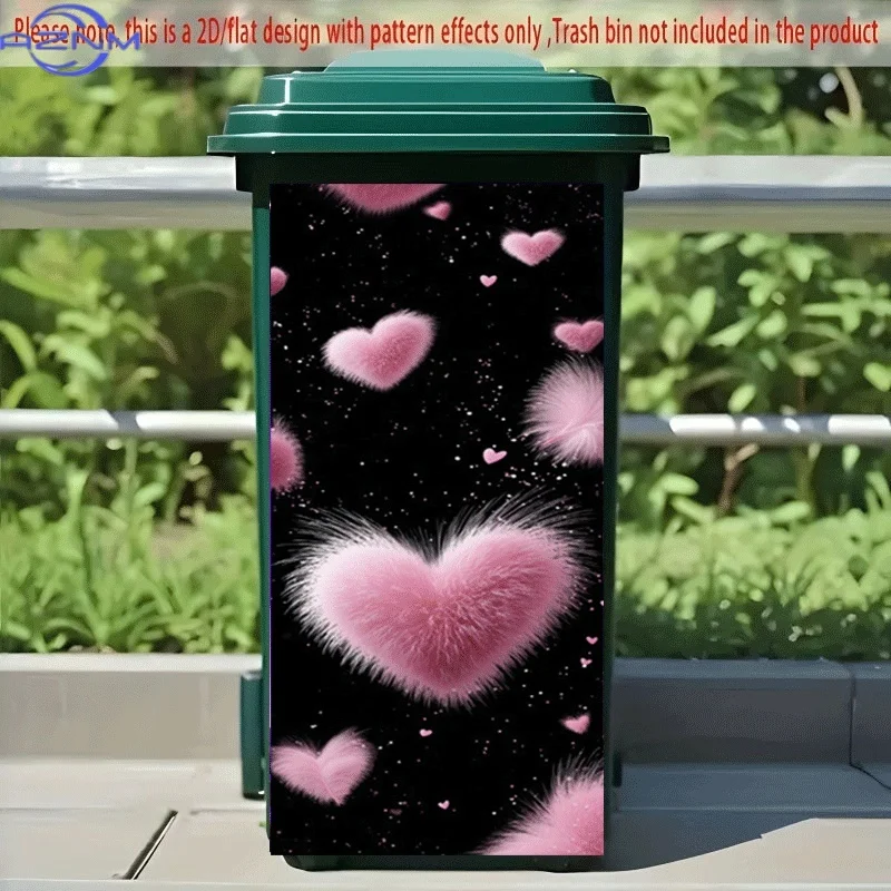 PC 2D Flat Self-Adhesive Trash Can Sticker, Pink Heart Dream World Decorative Sticker, Creative Trash Can Decoration, Suitable