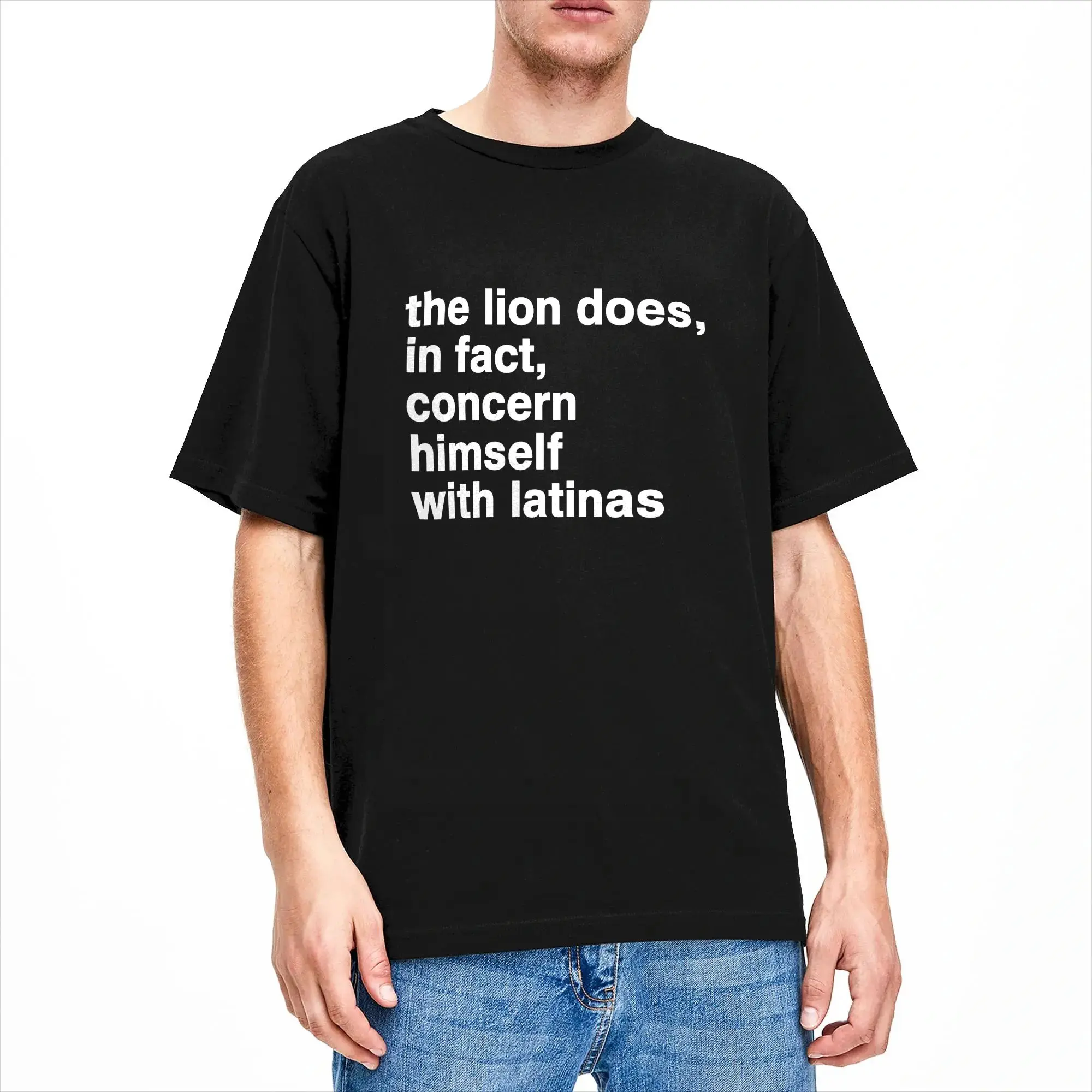Men's The Lion Does in Fact Concern Himself with Latinas T-Shirts  Pure Cotton Tops Beach Awesome Short Sleeve T Shirt Crewneck