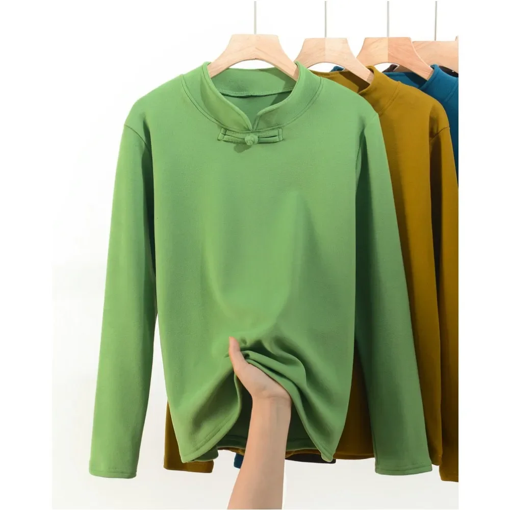 XL to 8XL Plus size Mockneck Bowknot Fleece T-shirt Women Autumn Winter warm bottoming Tshirts thick Tee Tops long sleeves