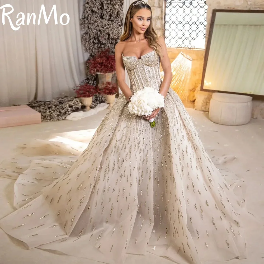 

Ranmo New 2025 Exquisite Wedding Dress A-Line Sleeveless Beading Lace Wedding Gown Luxury Boho Bridal Ball Prom Dress Customised