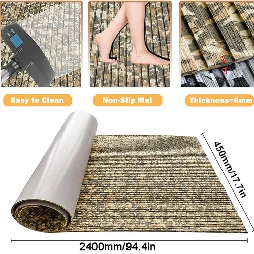 Imagen 2 del producto Hoja de cubierta de espuma Eva para barco, cubierta de teca Marina antideslizante, autoadhesiva, almohadilla de camuflaje del desierto del ejército, canoa, Kayak, 2400x450x6Mm