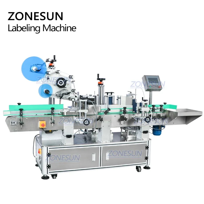 ZONESUN ZS-TB822D Automatic Plastic Glass Flat Bottle Cap and Round Bottle Double Sides Labeling Machine Label Sticker
