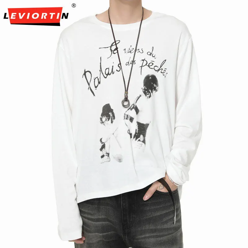 

Spring and Autumn Men's American Retro Thin Printed Round Neck Undercover, Fashionable and Trendy Casual Long Sleeve T-shirt