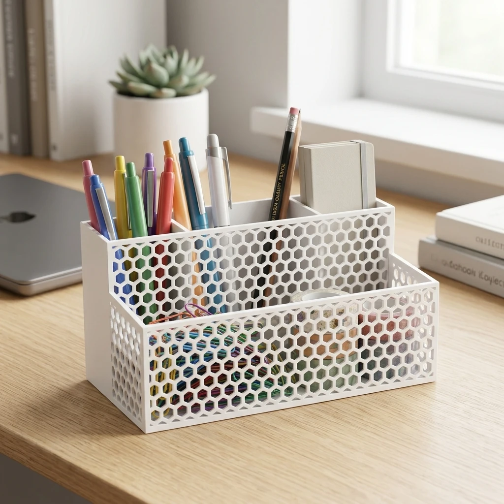 Storage Box ABS Plastic Desktop Organizer Large Capacity Stationery Holder Ventilated Design for Office Home Study Space