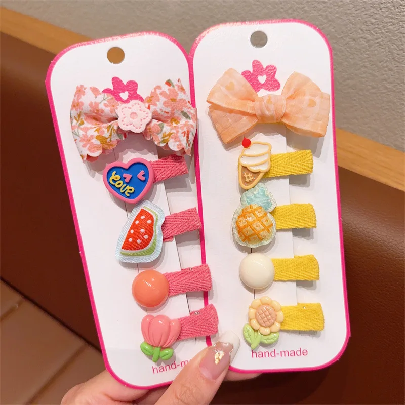 【5-Piece Set】Summer New Children's Hairpin Girl Headwear Baby Headdress Duck Mouth Clip Bow Hair Clip Side Barrettes image 3