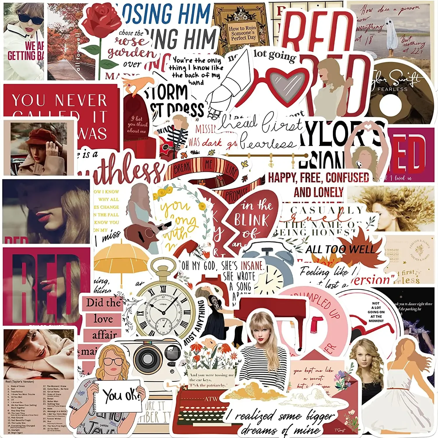 

50Pcs Taylor Stickers Red Fearless Stickers Trendy Country Singer Vinyl Decals for Teens Laptop Phone Luggage Notebook Jounal