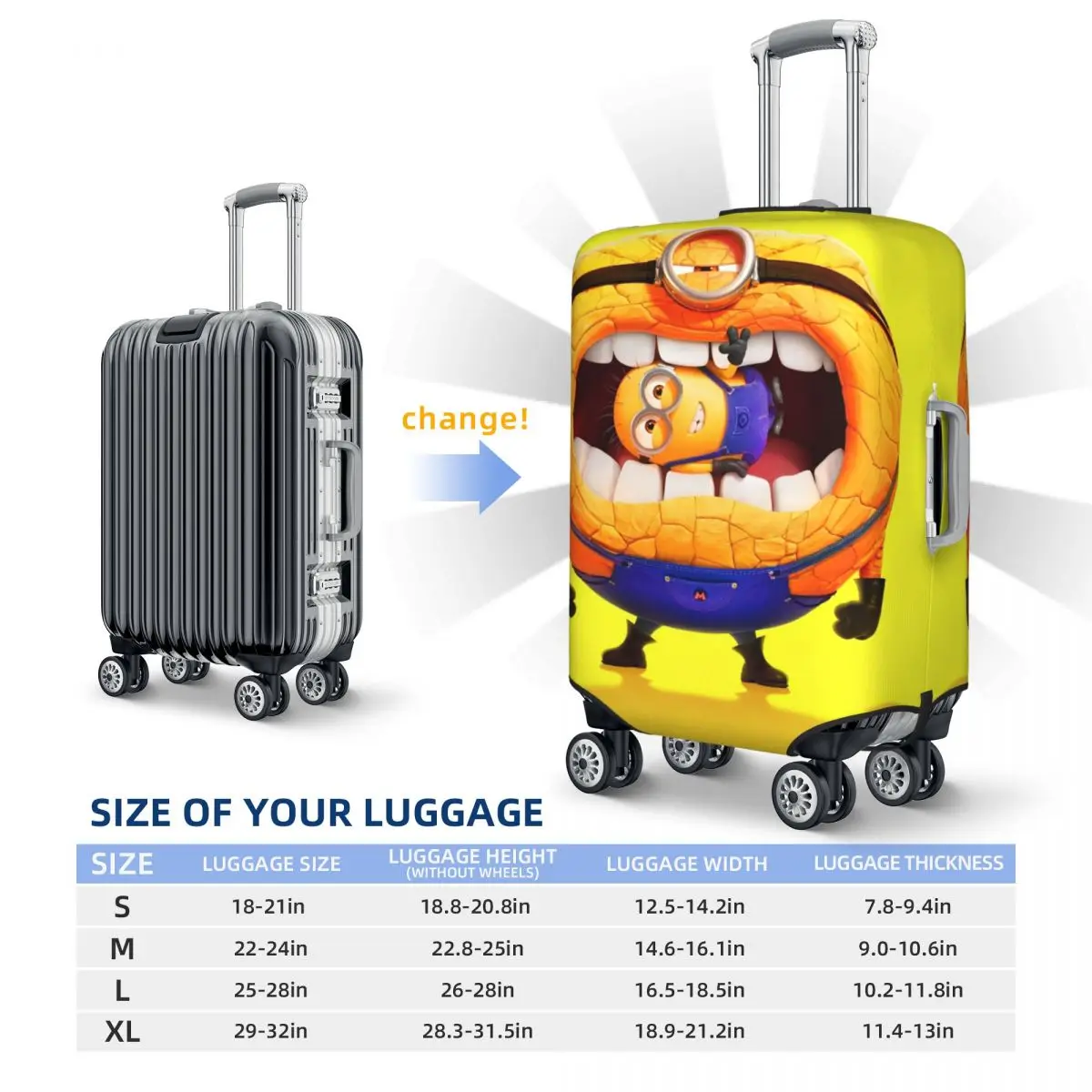 Custom Minions Anime Suitcase Cover Flight Travel Strectch Luggage Case Protector