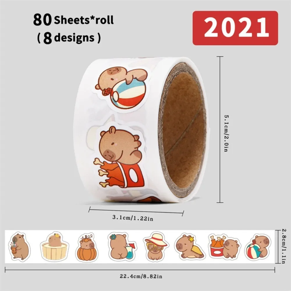 

80pcs/roll Capybara Curly Stickers - Cute Cartoon INS Style for Kids' Day, Student Scrapbook Supplies Decor（ Anime Worlds Store）
