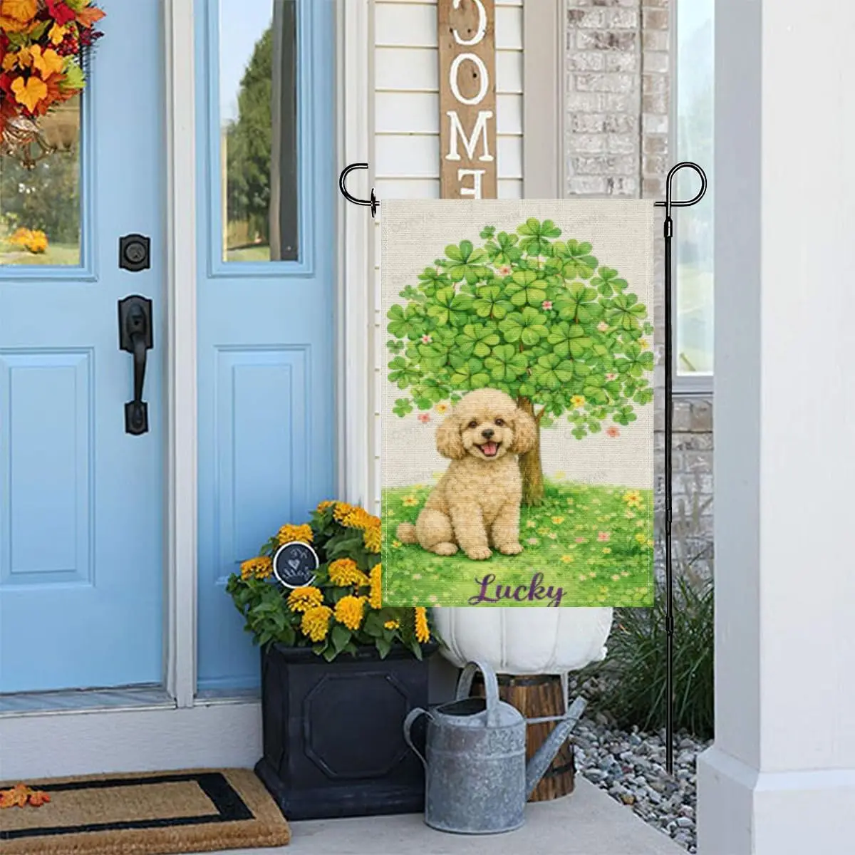 St. Patrick’s Day Garden Flag Poodle with Lucky Tree Double Sided Outside Yard Decoration Small Yard Flag 12x18 Inch Porch L ZZM