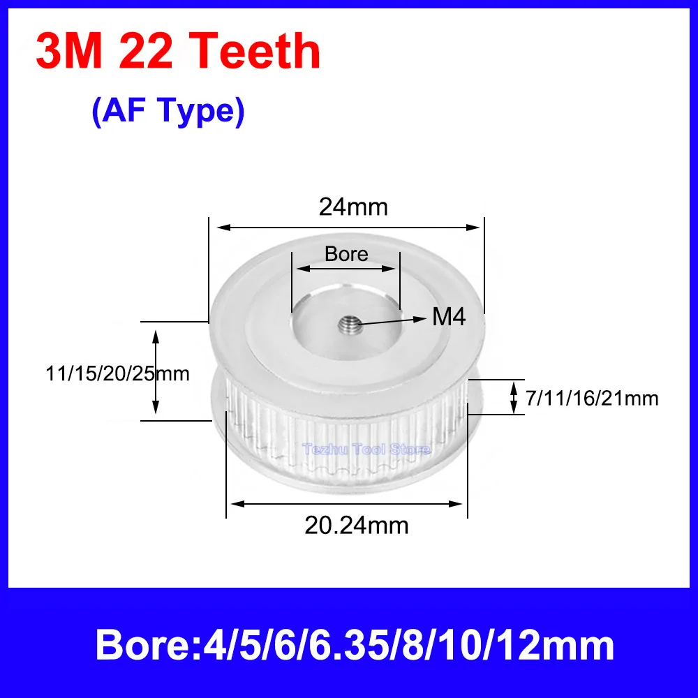 1PCS HTD 3M Timing Pulley 20 Teeth 22 Teeth 24 Teeth Synchronous Belt Wheel Gear Width 7/11/16/21mm Bore 4mm-12.7mm