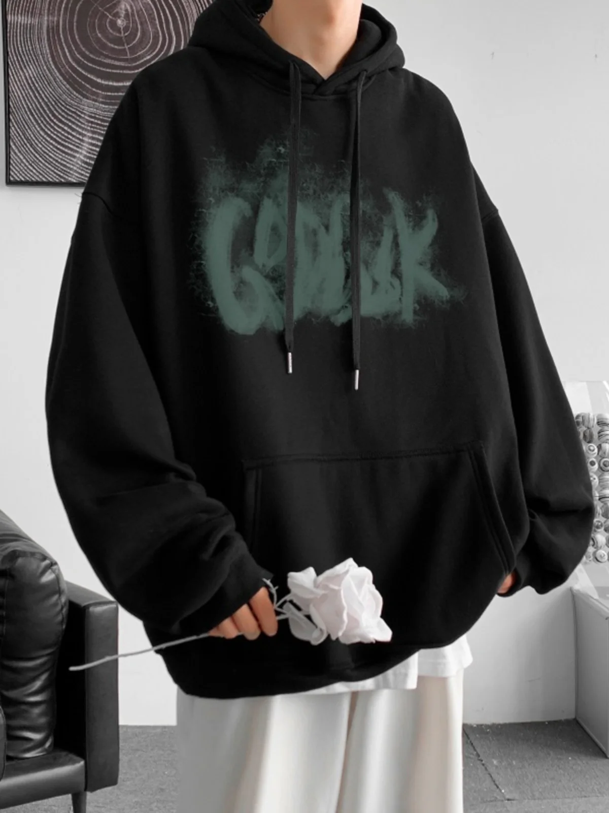 

Мужская толстовка-худи оверсайз (500 г) для старшеклассников и студентов, простой дизайн, весна-осень, модный бренд