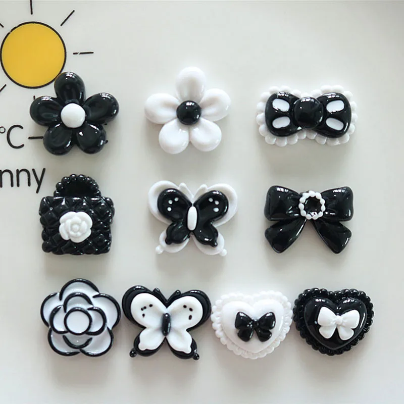 10pcs Black Series Camellia Handbag Resin Pendant Accessories DIY Handmade Charm Jewelry Material Making for Necklace Keychain