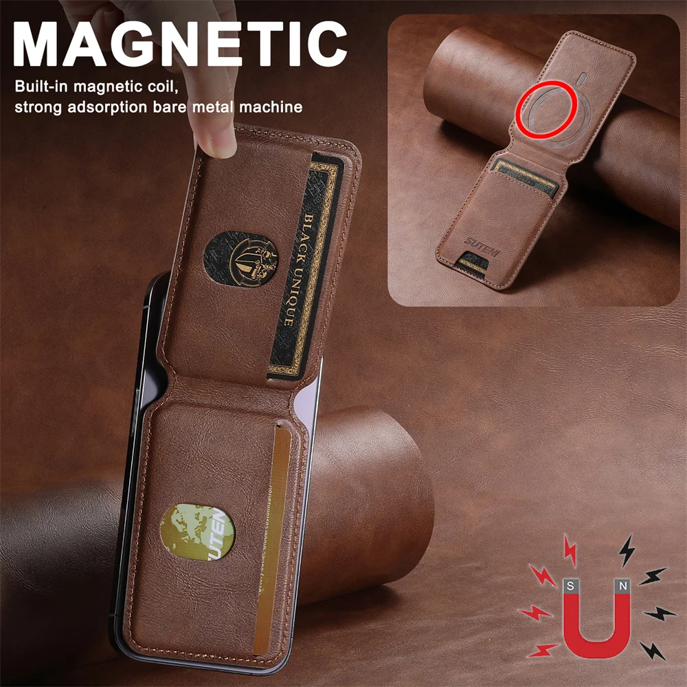 Luxury Flip Slot Card Bag Holder Magnetic Leather Wallet for iPhone 17 16 15 14 13 12 11 or Samsung S25 S24 S23 S22 Ultra Phone