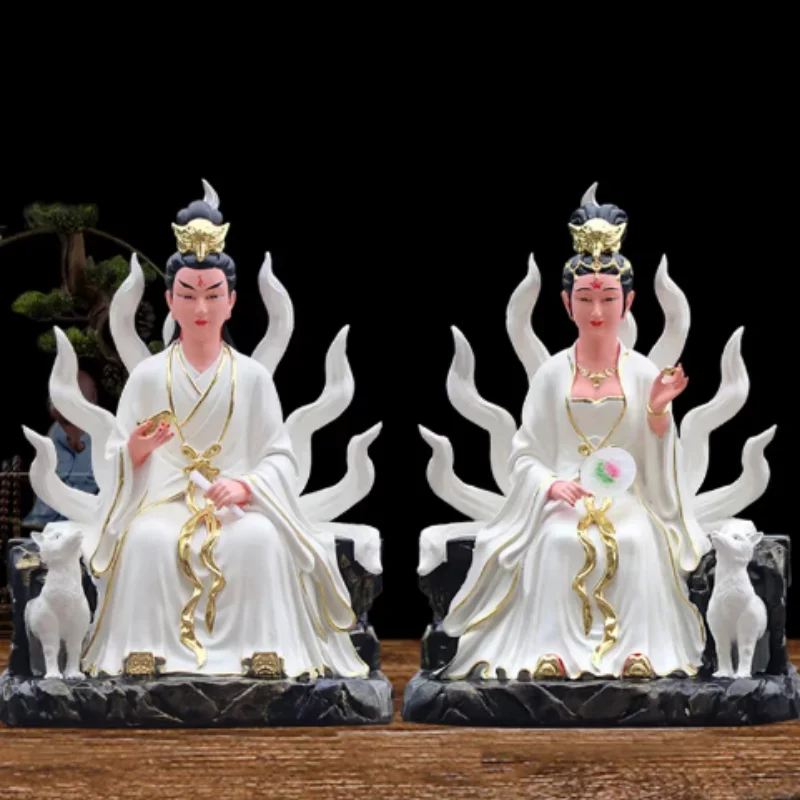 Resin Nine-Tailed Fox Statue - Oriental Mythical Creature Figurine, Feng Shui Home Decor Accessories & Collectible Ornament