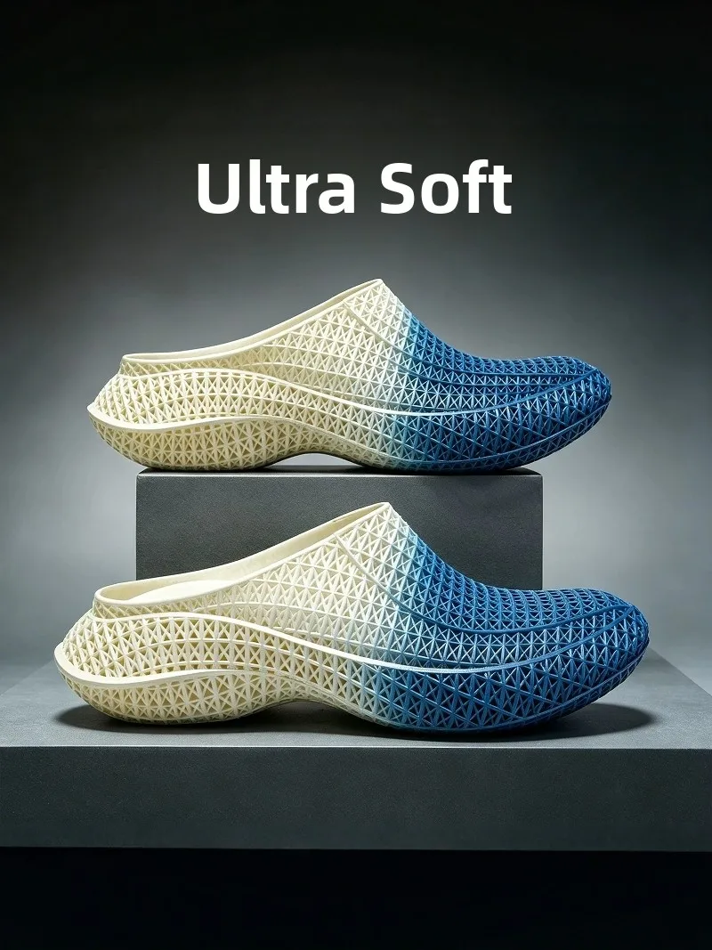 3D Printed Men's Summer 2026 Hole Shoe Anti-slip Wear-resistant Headed Half Slipper Soft Bottom Sports Beach Shoe