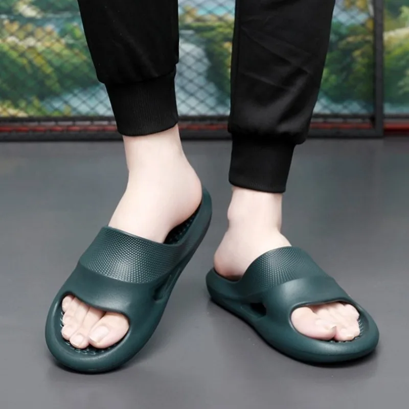 Men's Anti-Slip Quiet Thick Sole Sandals One-Strap Indoor Outdoor Beach Slippers for Home and Couple Wear