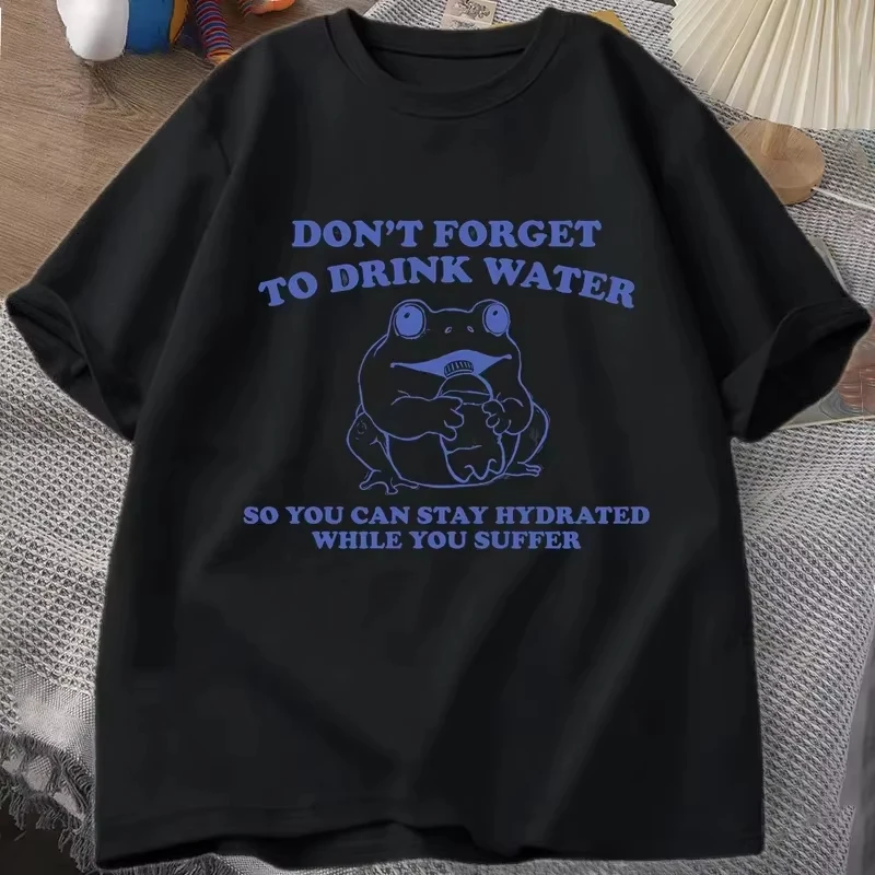 

Футболка с надписью «Stay Hydrated While You Suffer» в винтажном стиле, забавная футболка с рисунком лягушки, летние футболки с короткими рукавами, футболки больших размеров