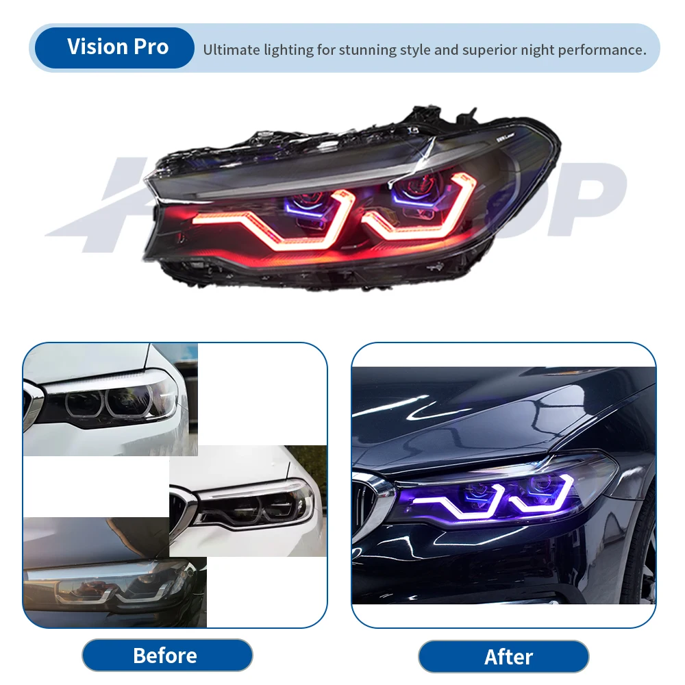 HETOP G30 Headlights 2017-2020 5 Series Special Custom Upgrade Triple Color Multi-mode Customizable Unique LED DRL