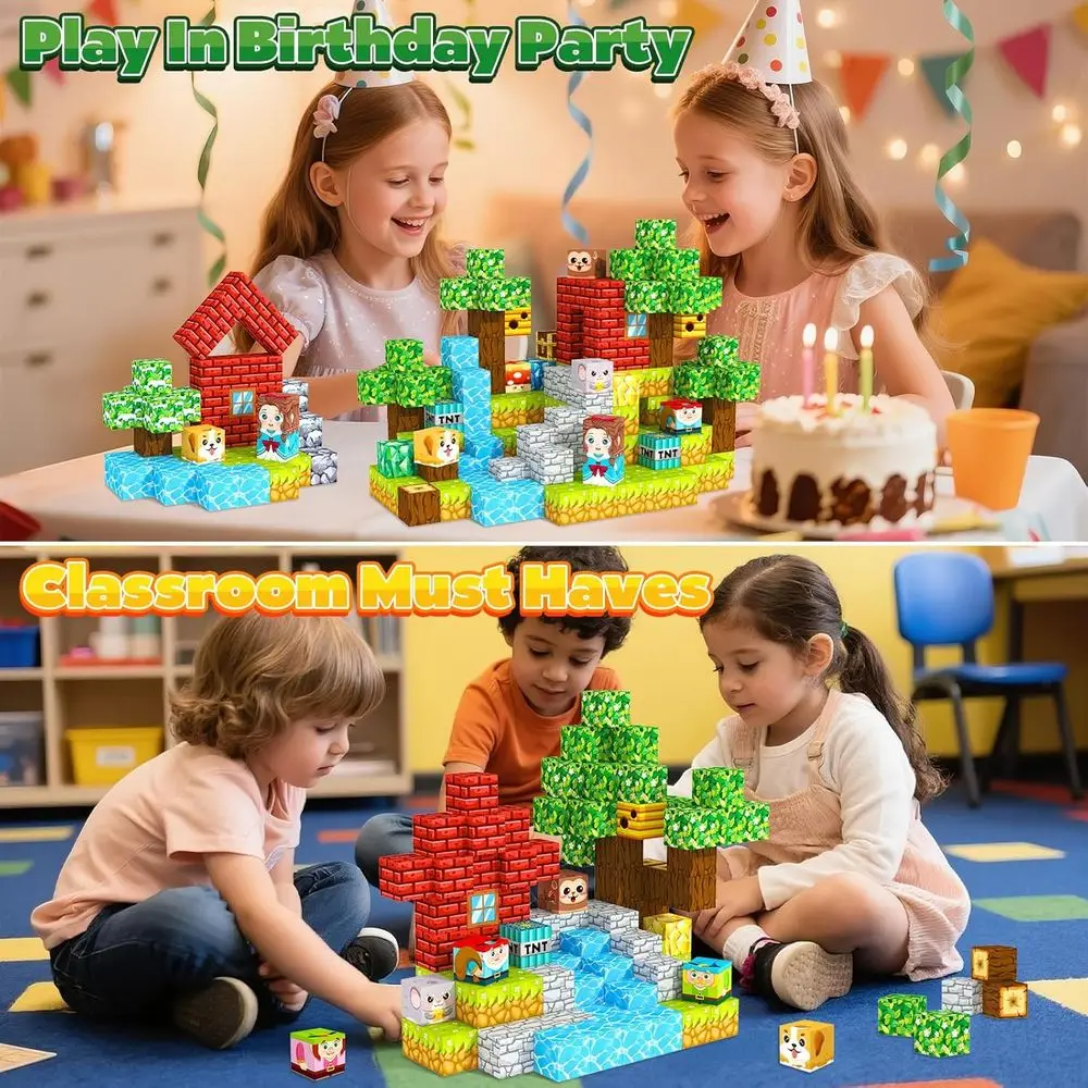 Bloques de construcción magnéticos: cubos de 150 piezas para niños pequeños y niños, juguetes Montessori, regalos de viajes y fiestas