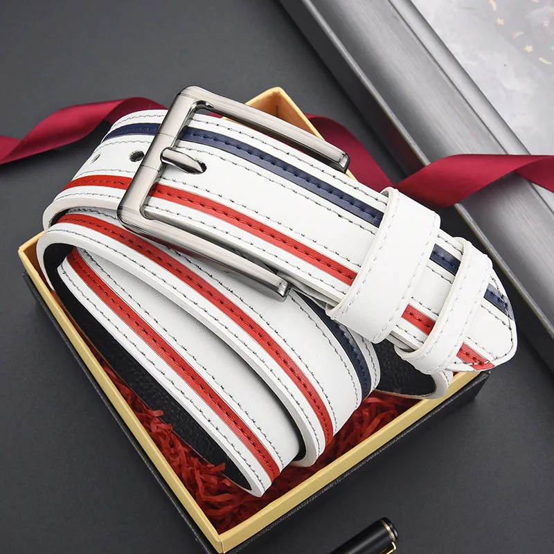 Maikun 2024 New Fashion All-match White Men's Belt Three Colours Splicing Golf Personality Belt