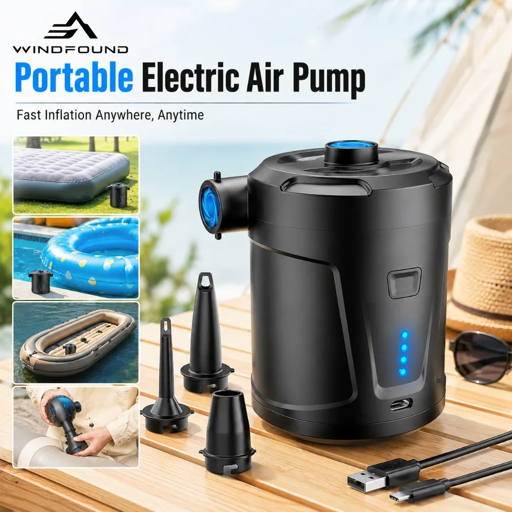 Outdoor Portable Air Pump Multi-functional USB Rechargeable 400L/min Electric Inflator Deflator 5200mAh Camping Inflator Pump