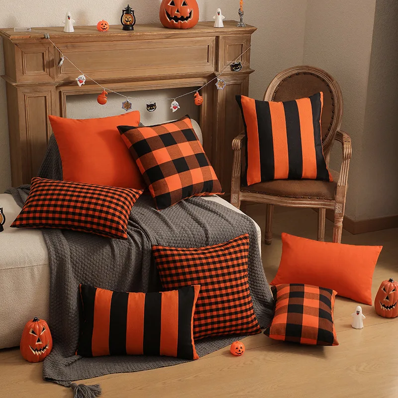 Sarung Bantal Kotak Warna Solid Sederhana Halloween Baru untuk Rumah Sofa Tempat Tidur Sarung Bantal Lempar Dekorasi Ruang Tamu