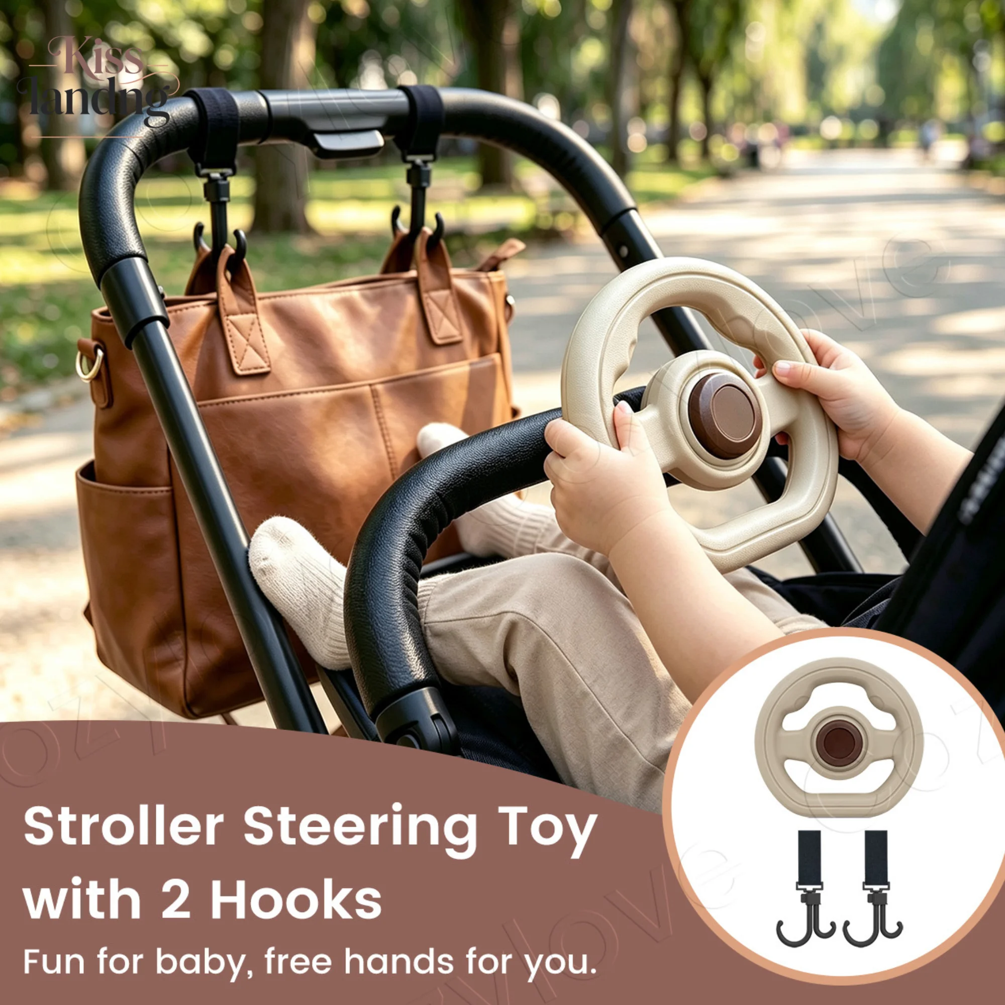 Baby Stroller Steering Wheel with 2 Hooks,Toddler Pretend Driving Simulation,Universal Stroller Accessory Set for Wagon