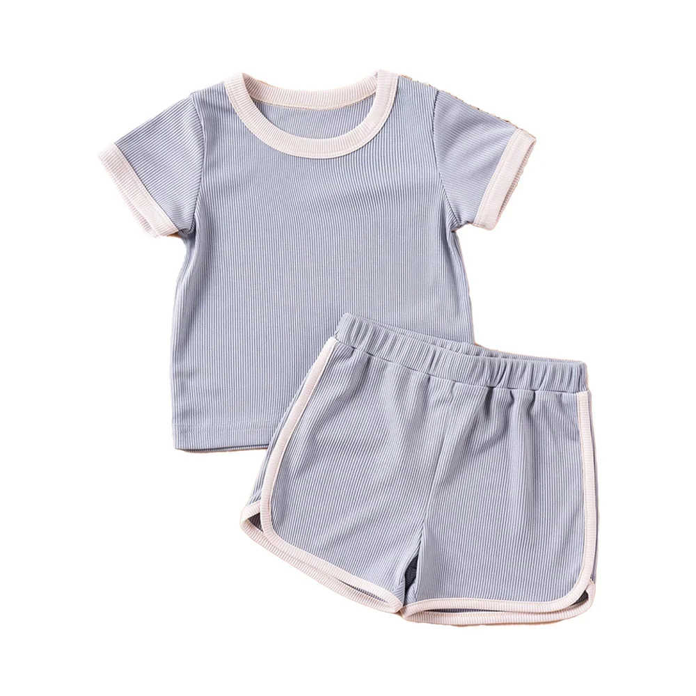 2024 Boys Girls Ribbed Summer Outfit Set Toddler Short Sleeve T-Shirt + Shorts Children 2Pcs Clothes Set Korean 1-6Y